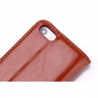 Apple iPhone SE (5, 5s) solidus atverčiamas rudas odinis dėklas - knygutė
