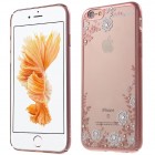 Apple iPhone 6 (6s) „Kavaro“ Flowers plastikinis skaidrus permatomas rožinis dėklas su kristalais