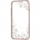 Apple iPhone 6 (6s) „Kavaro“ Flowers plastikinis skaidrus permatomas rožinis dėklas su kristalais
