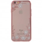 Apple iPhone 6 (6s) „Kavaro“ Flowers plastikinis skaidrus permatomas rožinis dėklas su kristalais