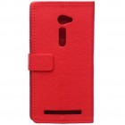 Asus Zenfone 2 5.0 (ZE500CL) atverčiamas raudonas odinis Litchi dėklas - piniginė