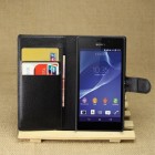 Sony Xperia M2 aqua atverčiamas juodas odinis Litchi dėklas - piniginė