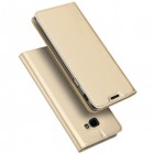 „Dux Ducis“ Skin serijos Samsung Galaxy J4+ auksinis odinis atverčiamas dėkla