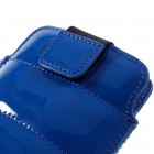 Mėlynas odinė universali Glossy įmautė (XL+ dydis) su kišenėle kortelėms