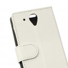 HTC Desire 520 atverčiamas baltas odinis dėklas - piniginė