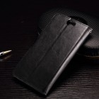 HTC One A9 atverčiamas juodas odinis dėklas - piniginė