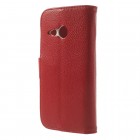 HTC One Mini 2 atverčiamas raudonas odinis dėklas - piniginė