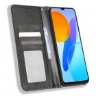 Huawei Honor 70 Lite (X8, X6) Vintage juodas odinis atverčiamas dėklas - knygutė su magnetu