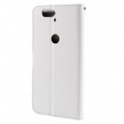 Huawei Nexus 6P atverčiamas baltas odinis dėklas - piniginė