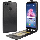Huawei P smart 2018 (Enjoy 7S) vertikaliai atverčiamas juodas odinis dėklas - piniginė