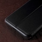 Huawei P10 Lite juodas odinis atverčiamas dėklas su langeliu
