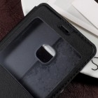 Huawei P10 Lite juodas odinis atverčiamas dėklas su langeliu