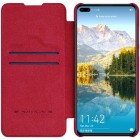 Huawei P40 prabangus Nillkin Qin serijos raudonas odinis atverčiamas dėklas - knygutė