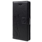 Huawei P8 Lite „Butterflies“ atverčiamas juodas odinis dėklas - piniginė