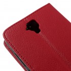 Huawei Y5 (Y560) atverčiamas raudonas odinis Litchi dėklas - piniginė