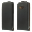 HTC One Mini 2 odinis vertikaliai (žemyn, į apačią) atverčiamas juodas odinis dėklas