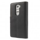 LG G2 mini D620 juodas odinis atverčiamas dėklas - piniginė