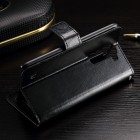 LG K10 (K420N) atverčiamas juodas odinis dėklas - piniginė