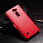 LG K10 (K420N) atverčiamas raudonas odinis dėklas - piniginė