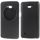LG K4 (K120E) „View Window“ juodas odinis atverčiamas dėklas su langeliu