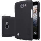 LG K4 (K120E) Nillkin Frosted Shield juodas plastikinis dėklas + apsauginė ekrano plėvelė