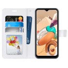 LG K51s (LM-K510) atverčiamas baltas odinis dėklas, knygutė - piniginė