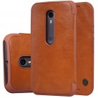 Prabangus „Nillkin“ Qin serijos rudas odinis atverčiamas Motorola Moto G 3 kartos (Gen 3) dėklas