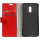 Nokia 6 atverčiamas raudonas odinis dėklas, knygutė - piniginė