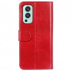 OnePlus Nord 2 atverčiamas raudonas odinis dėklas, knygutė - piniginė