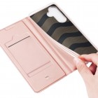 Samsung Galaxy A55 „Dux Ducis“ Skin serijos atverčiamas rožinis odinis dėklas - piniginė | Priedai.lt
