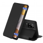 Dux Ducis Skin X serijos Samsung Galaxy A42 5G juodas odinis atverčiamas dėkla