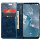 Samsung Galaxy A14 5G (SM-A146B) „CaseMe“ Leather solidus atverčiamas mėlynas odinis dėklas - knygutė