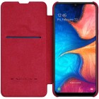 Prabangus „Nillkin“ Qin serijos raudonas odinis atverčiamas Samsung Galaxy A20e (A202F) dėklas