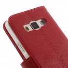 Samsung Galaxy A3 2015 (A300F) atverčiamas raudonas odinis Litchi dėklas - piniginė