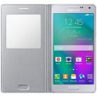 Samsung Galaxy A5 S View Cover atverčiamas sidabrinis odinis dėklas
