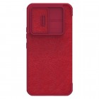 Samsung Galaxy A54 (SM-A546B) prabangus Nillkin Qin Pro serijos raudonas odinis atverčiamas dėklas - knygutė