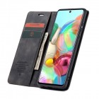 Samsung Galaxy A71 (A715) CaseMe Retro solidus atverčiamas juodas odinis dėklas - knygutė