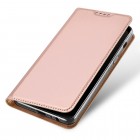 „Dux Ducis“ Skin serijos Samsung Galaxy A8+ 2018 (A830F) rožinis odinis atverčiamas dėkla