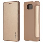 Rock Uni atverčiamas Samsung Galaxy Alpha G850 auksinis odinis dėklas