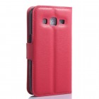 Samsung Galaxy Core Prime (G360) atverčiamas raudonas odinis Litchi dėklas - piniginė