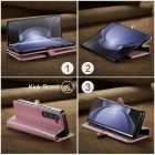 Samsung Galaxy Fold5 5G (SM-F946B) „CaseMe“ Leather solidus atverčiamas rožinis odinis dėklas - knygutė