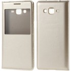 Samsung Galaxy Grand Prime (G530) auksinis odinis atverčiamas „Smart Window“ dėklas su langeliu