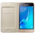 Samsung Galaxy J1 2016 (J120) originalus Flip Wallet Cover atverčiamas auksinis odinis dėklas - piniginė