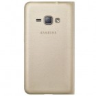 Samsung Galaxy J1 2016 (J120) originalus Flip Wallet Cover atverčiamas auksinis odinis dėklas - piniginė