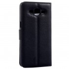 Samsung Galaxy J1 Ace (J110) atverčiamas juodas odinis Litchi dėklas - piniginė
