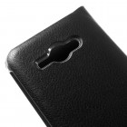 Samsung Galaxy J1 Ace (J110) juodas odinis atverčiamas Smart Wallet dėklas - piniginė