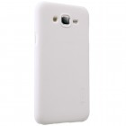 Samsung Galaxy J5 (J500) Nillkin Frosted Shield baltas plastikinis dėklas + apsauginė ekrano plėvelė