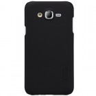 Samsung Galaxy J7 (J700) Nillkin Frosted Shield juodas plastikinis dėklas + apsauginė ekrano plėvelė