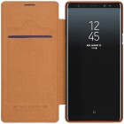 Prabangus „Nillkin“ Qin serijos rudas odinis atverčiamas Samsung Galaxy Note 9 (N960F) dėklas