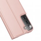 Dux Ducis Skin serijos Samsung Galaxy S21 (G991B) rožinis odinis atverčiamas dėkla